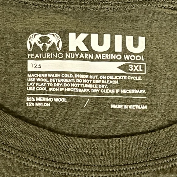 Kuiu 3XL Long Sleeve Merino Wool Base Layer T-Shirt Ram Skull Logo Olive Green - Picture 4 of 7